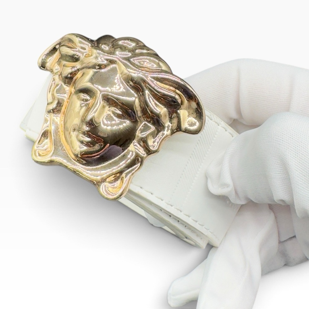 VERSACE White Leather Medusa Head Buckle Belt Gold Hardware Italy 40.5" / 102cm
